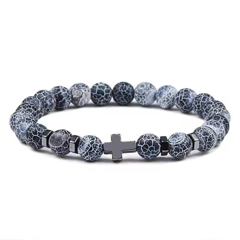 Natural Stone Beaded Cross Charm Bracelet