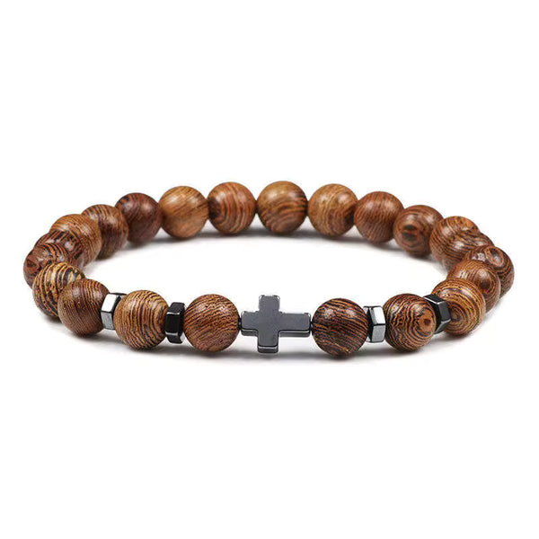 Natural Stone Beaded Cross Bracelet — 5-pack included