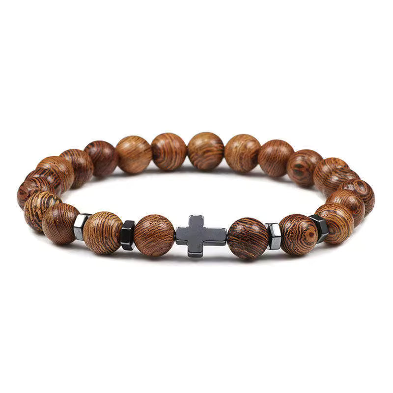 Natural Stone Beaded Cross Bracelet — 5-pack included