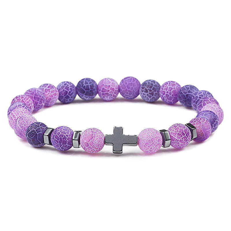 Natural Stone Beaded Cross Charm Bracelet