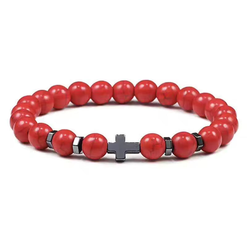 Beaded Cross Bracelet - Red Turquoise
