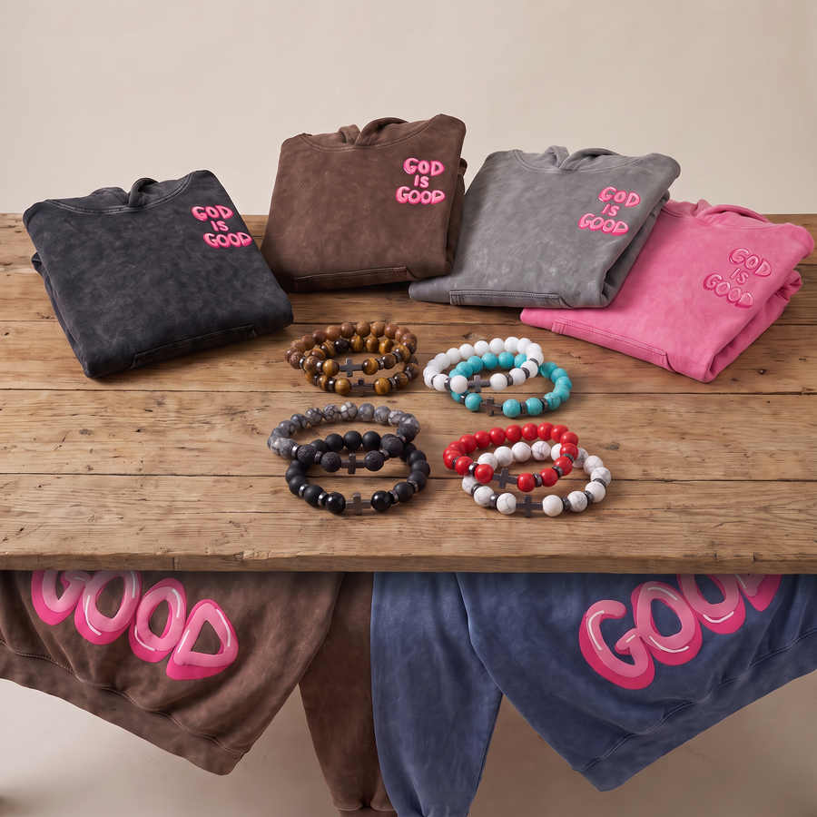 God Is Good Hoodie + 5 Beaded Cross Bracelets — Faith Bundle